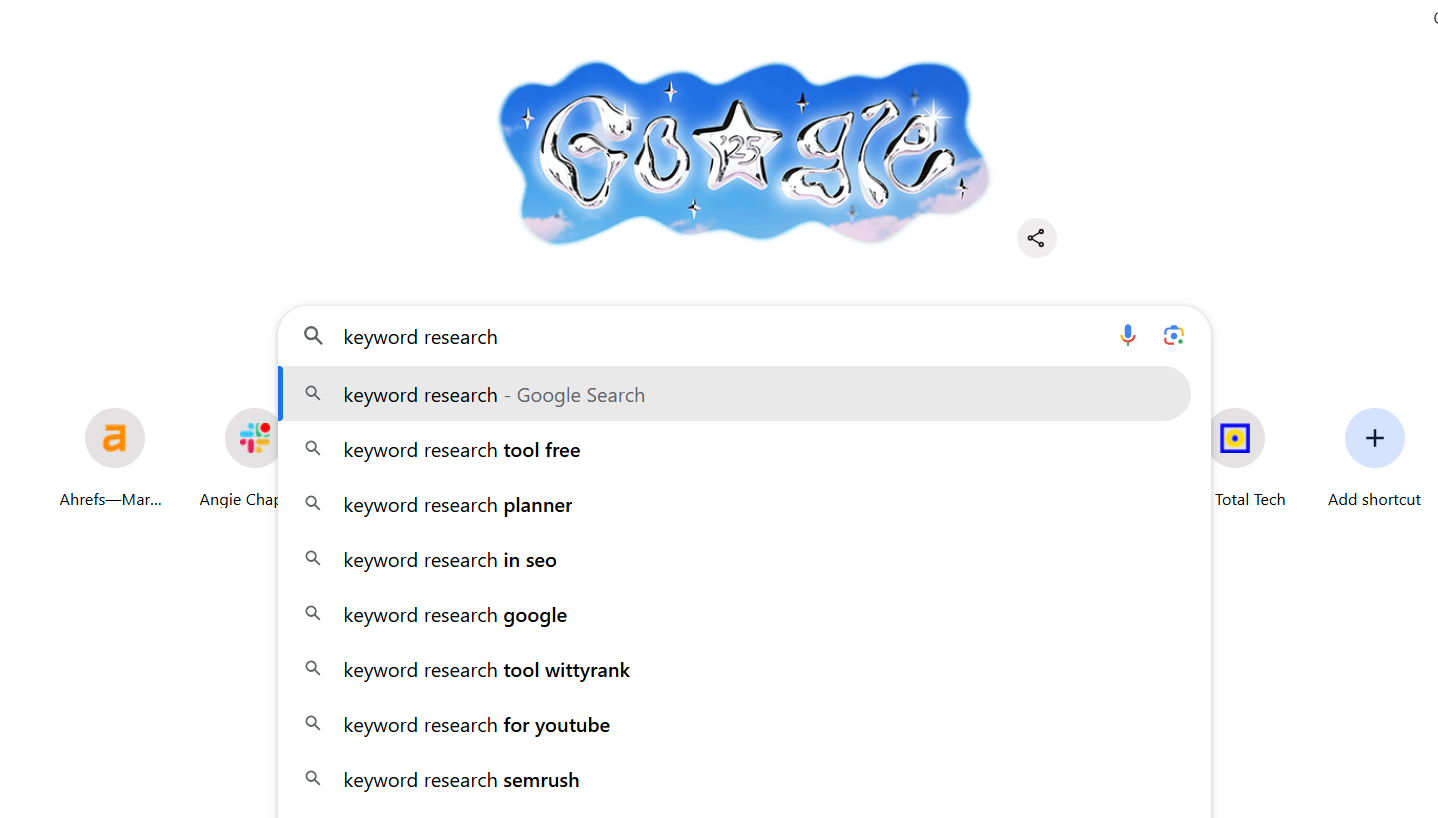 Google search suggestion for keyword research