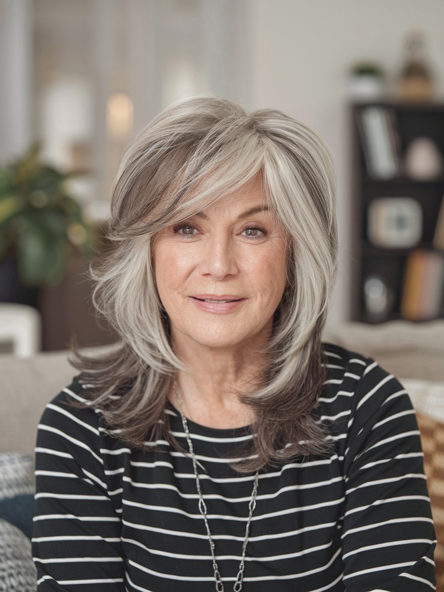 27.Silver Layers with Side-Swept Bangs