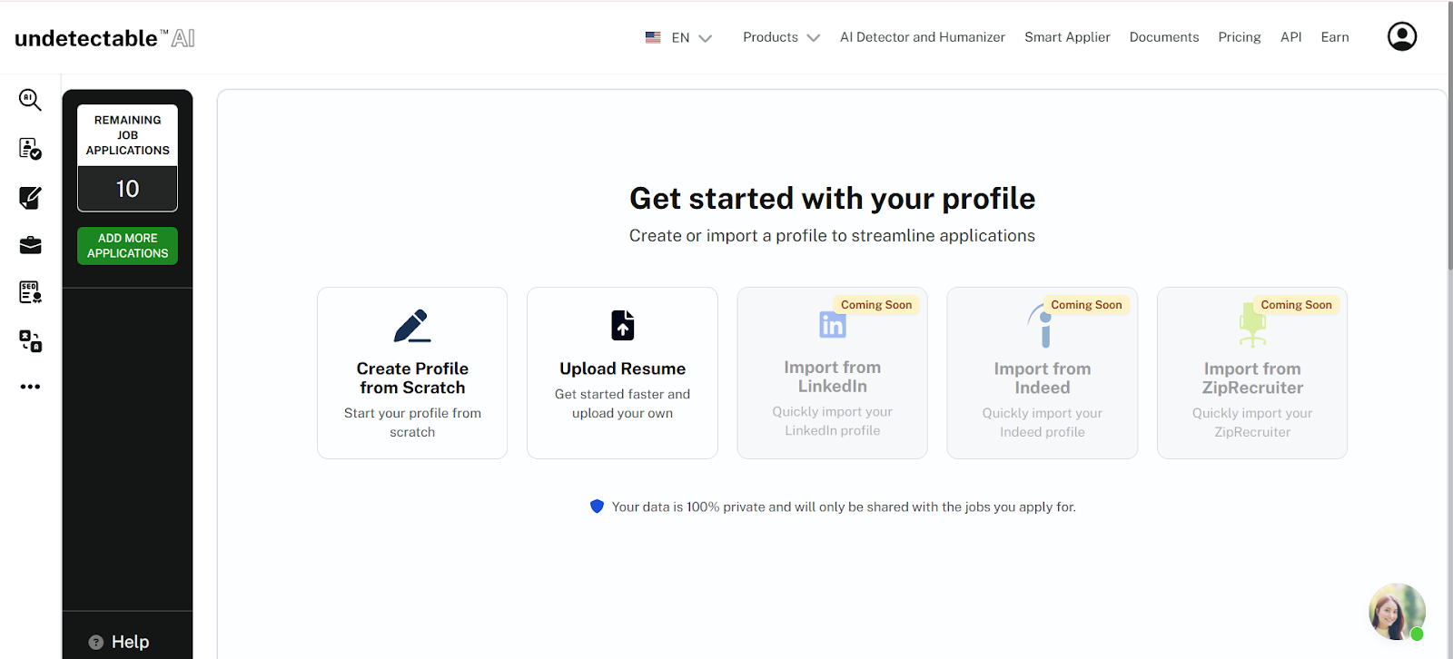 smart applier profile page