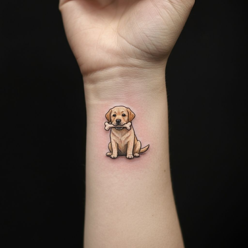 Labrador Holding a Bone Tattoo