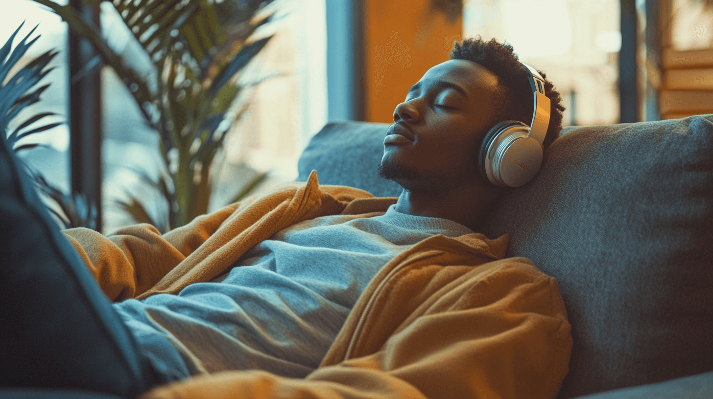 Person listening to ambient music and relaxing while high