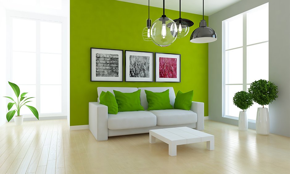 Green and White Combination for Hall according to Vastu