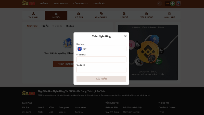 Hướng dẫn các bước nạp tiền SB88