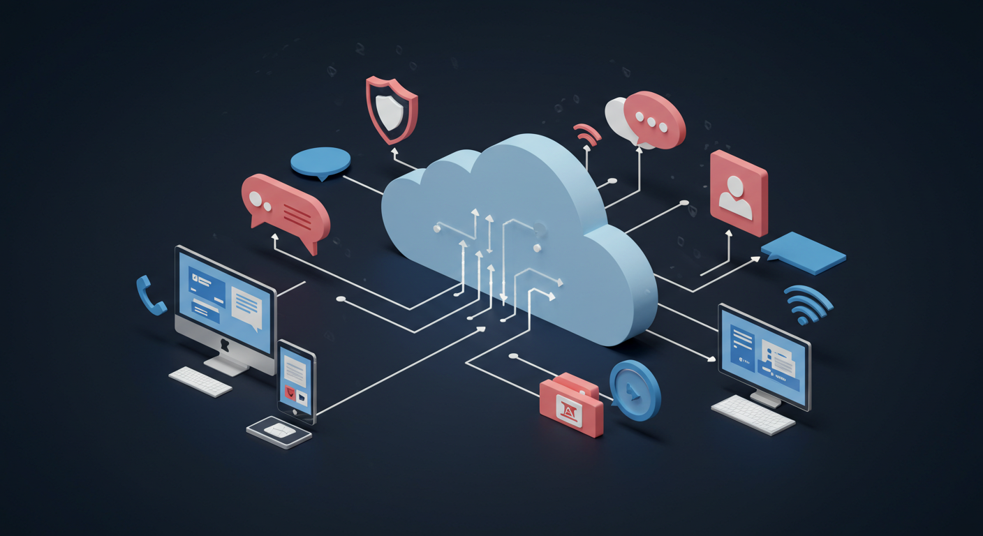 Cloud-based UCaaS platform securely storing business communication data across devices.
