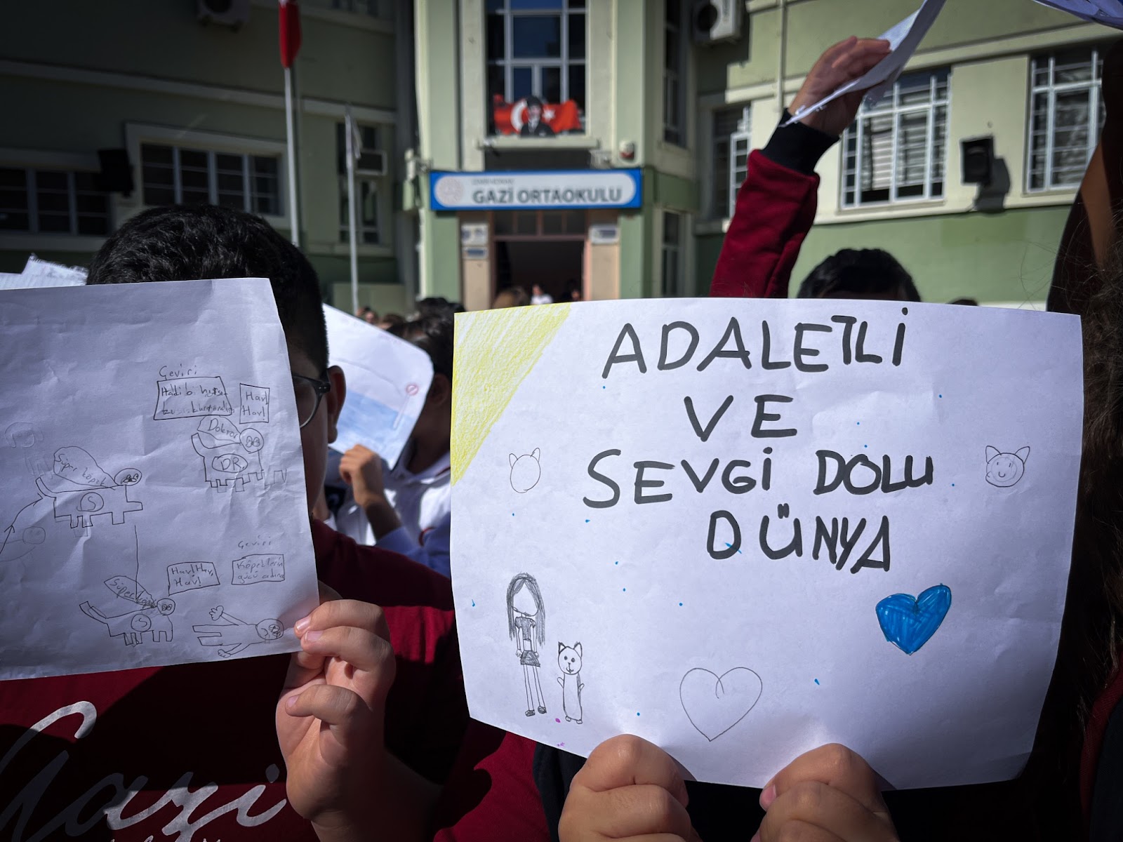 Quoting from the picture made by two of the students “ A world full of Justice and Love”, “A world which;  animals are treated like superheroes” 