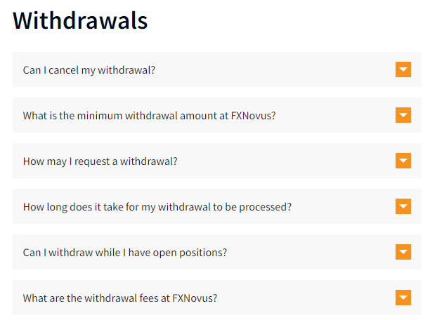 FXNovus FAQ page contains essential details