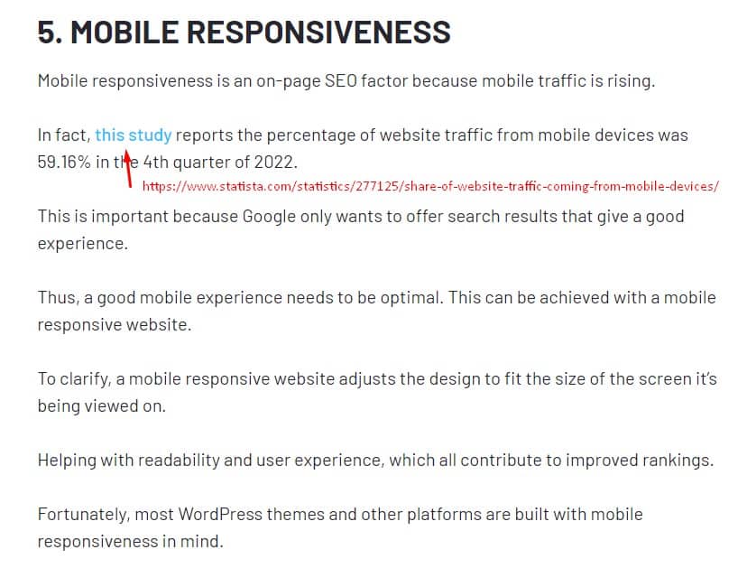 Image showing how external link appear on a web page