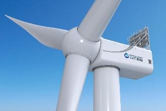 A close-up of a wind turbine

Description automatically generated