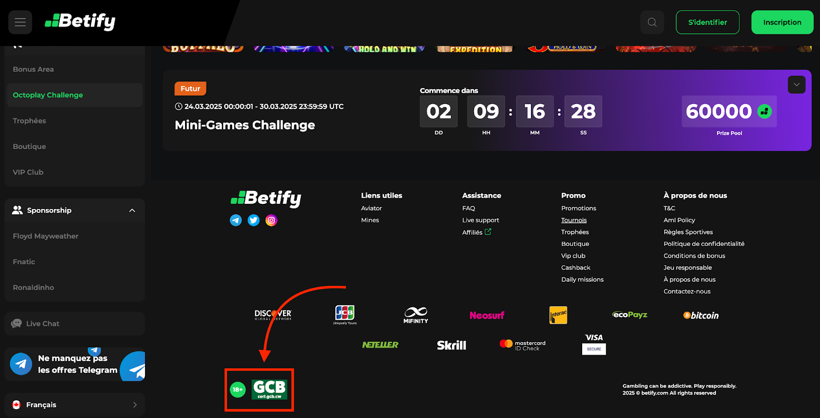 Licence de jeu Betify