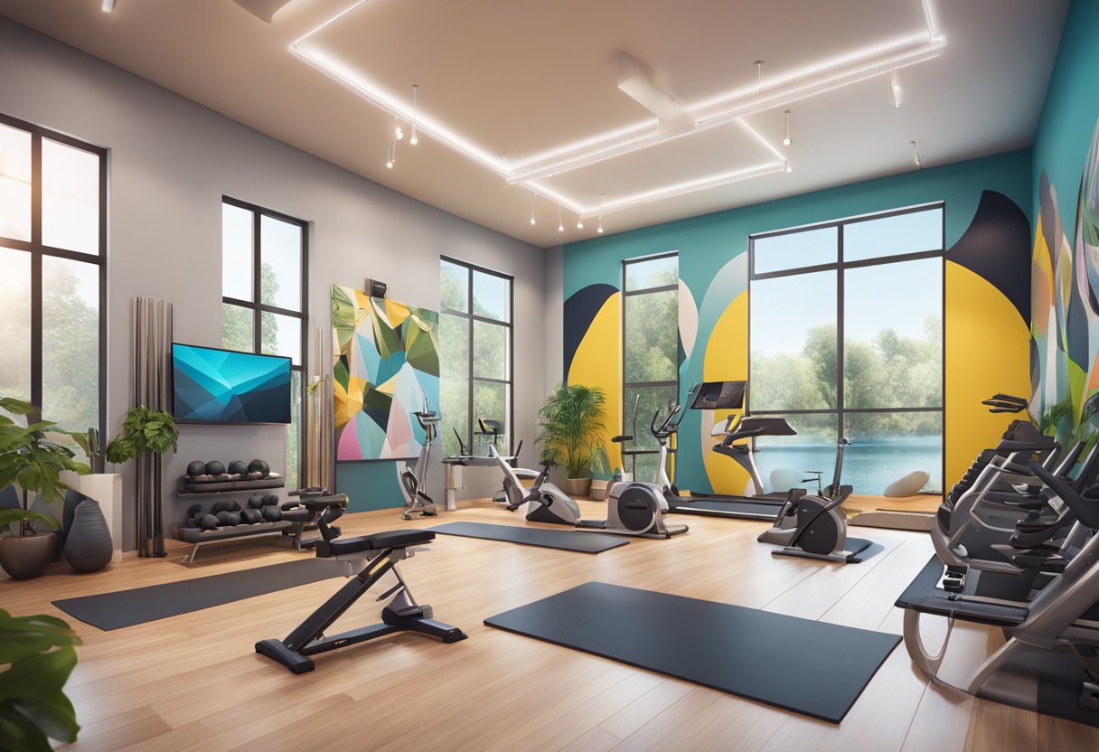 A vibrant studio setting with modern decor and a focus on fitness, featuring specialized lash treatments for active lifestyles