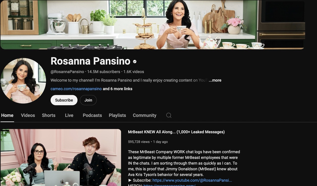 A screenshot of Rosanna Pansino homepage