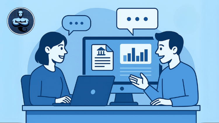 Bookkeeper delivering timely and accurate financial documents to a client using automated retrieval tools for improved service and communication.