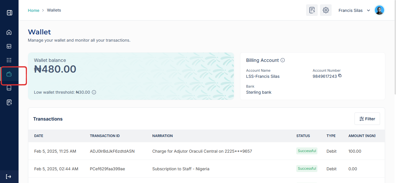 How your Adjutor service wallet is charged per API call