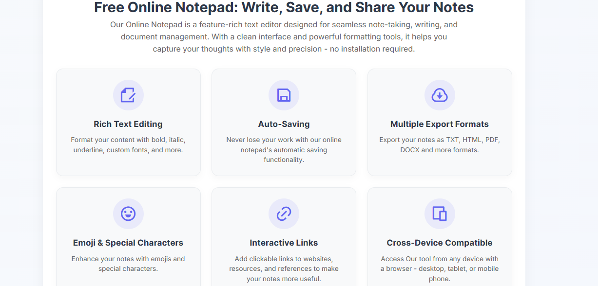 Free Online Notepad Homepage Screenshot