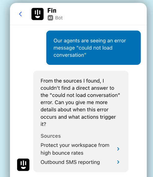 Fin - the AI Agent’s response to a support query