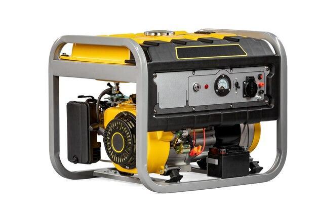Portable yellow electric generator isolated on white for backup energy