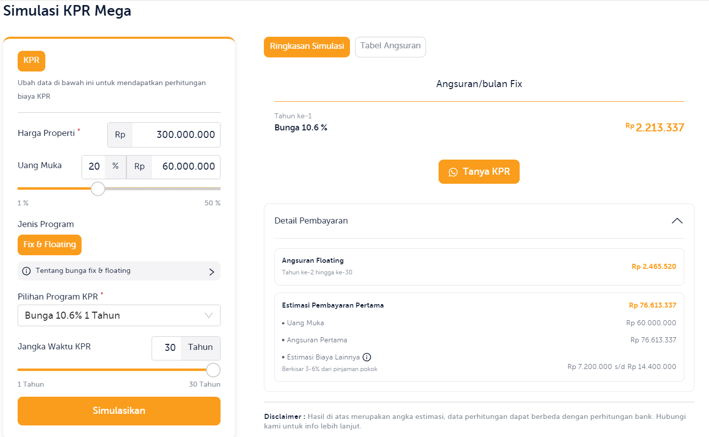Contoh Cicilan KPR Rumah Bank Mega
