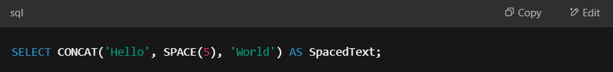 Example of SPACE() function.