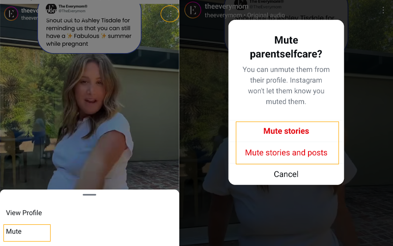 mute posts/stories on instagram