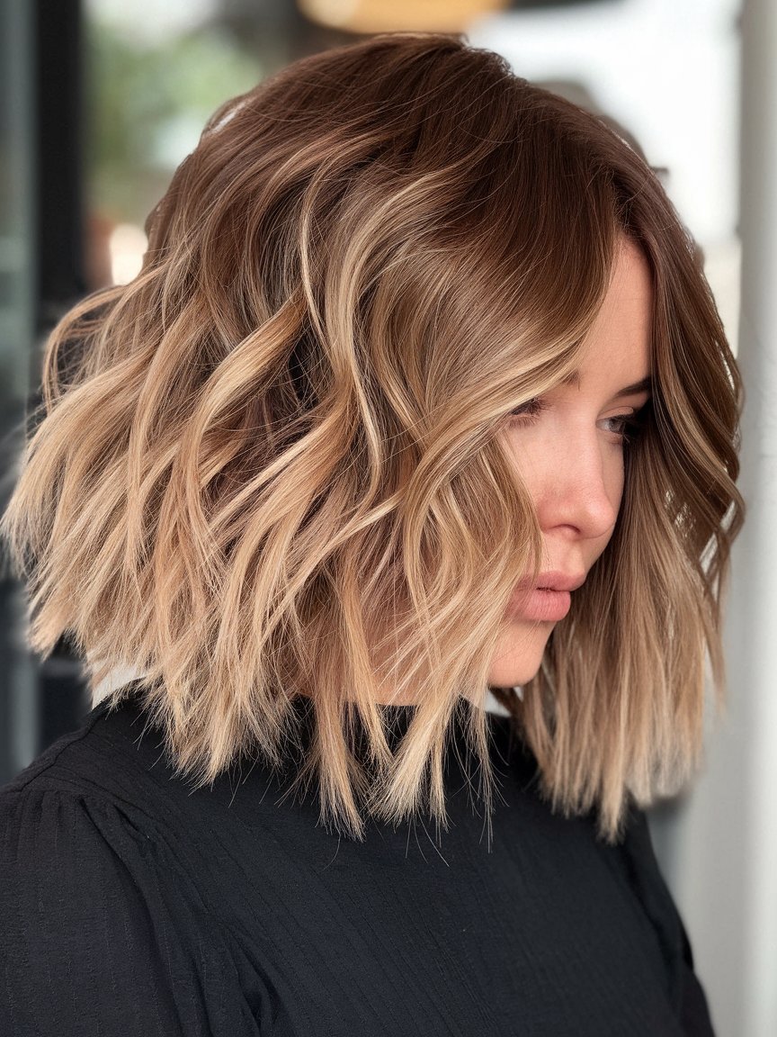 32. Textured Wavy Bob For Thick Hair