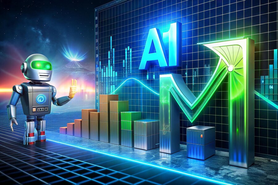 Robot with stock trading chart.