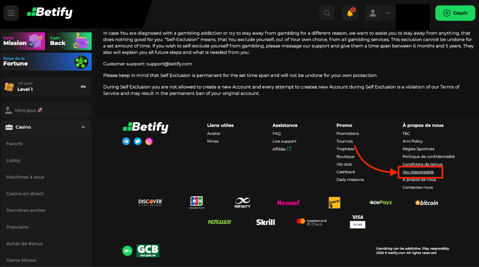 Jeu responsable Betify