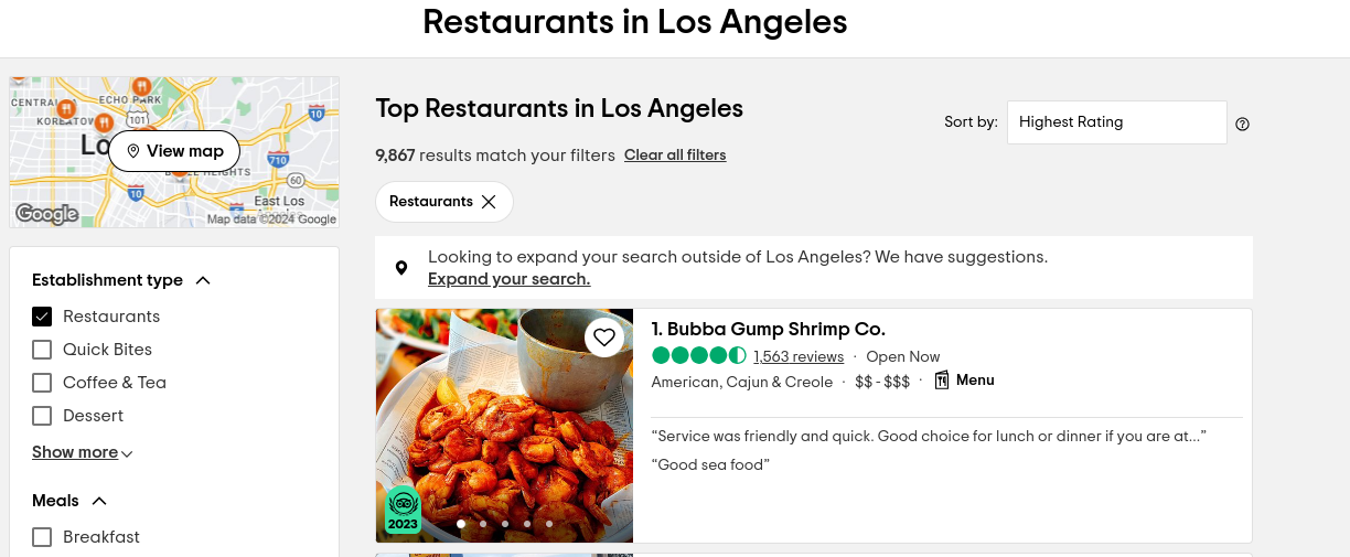 Tripadvisor restaurants in Los Angeles