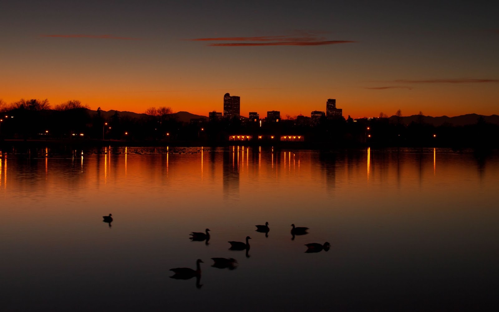 sunset scenery at City Park in Denver