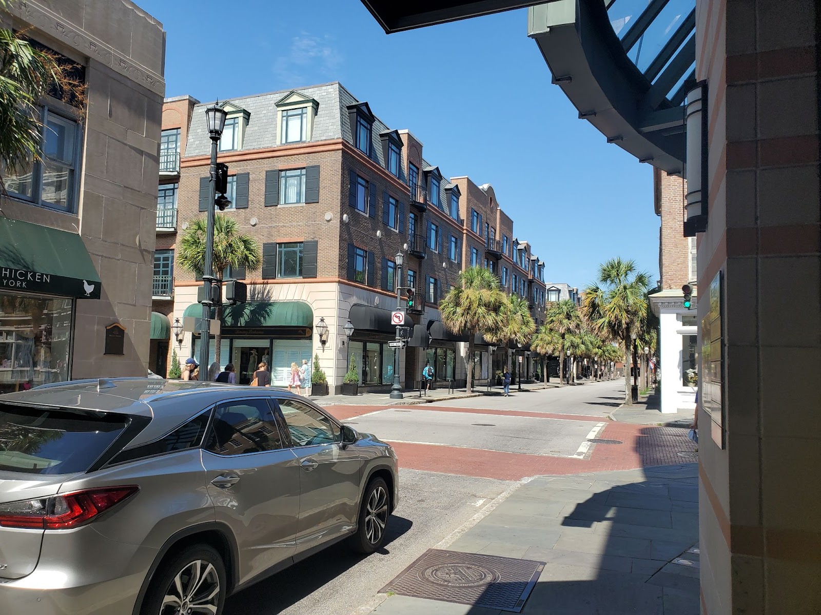 A pedestrian-friendly intersection with newly built apartment building in Charleston, South Carolina.