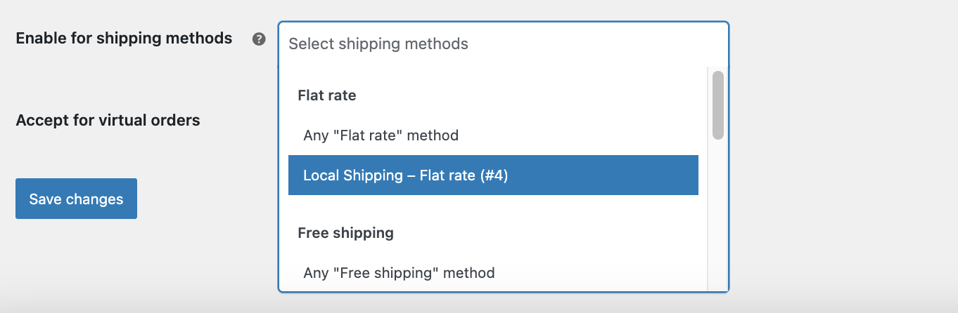 set shipping method for Woocommerce payments