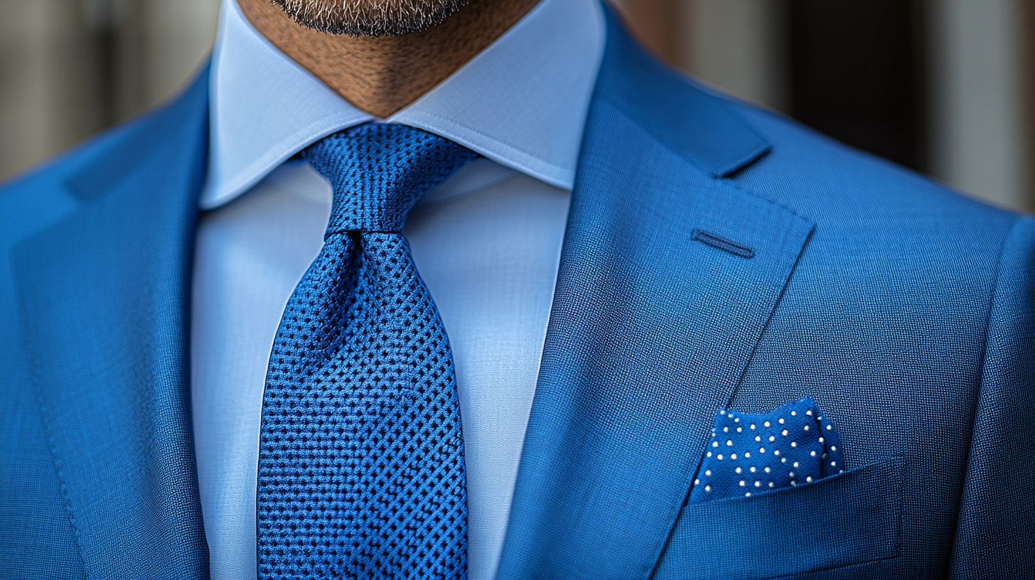 A man wearing a blue suit with a matching blue tie. The monochromatic look is sleek and cohesive, creating a polished and classic appearance, perfect for formal settings.