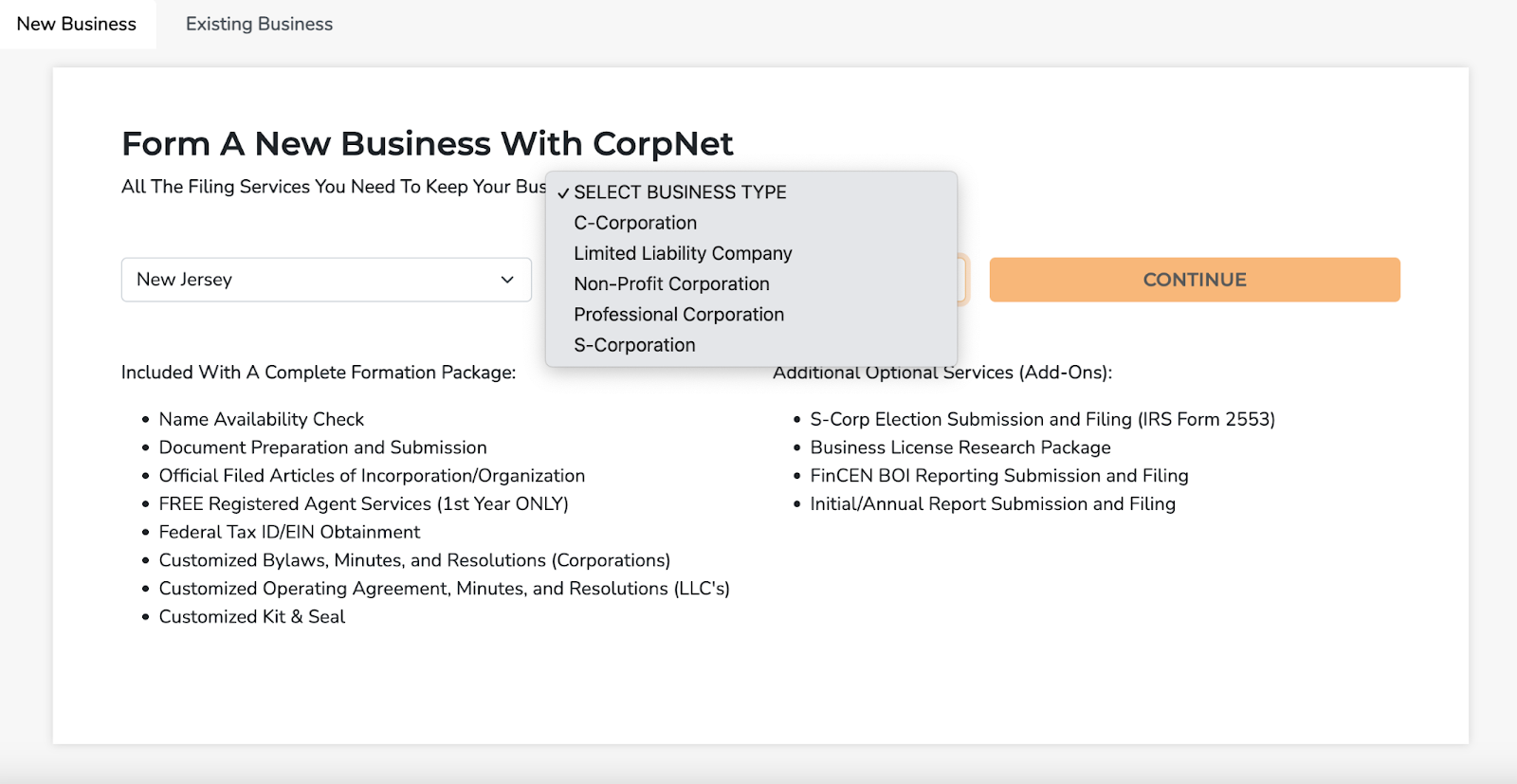 CorpNet dashboard
