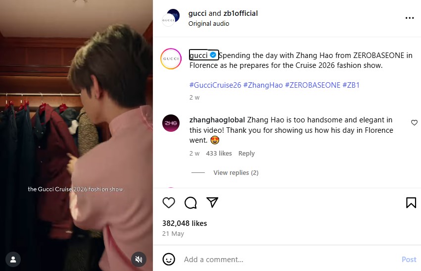 influencer whitelisting example by Gucci