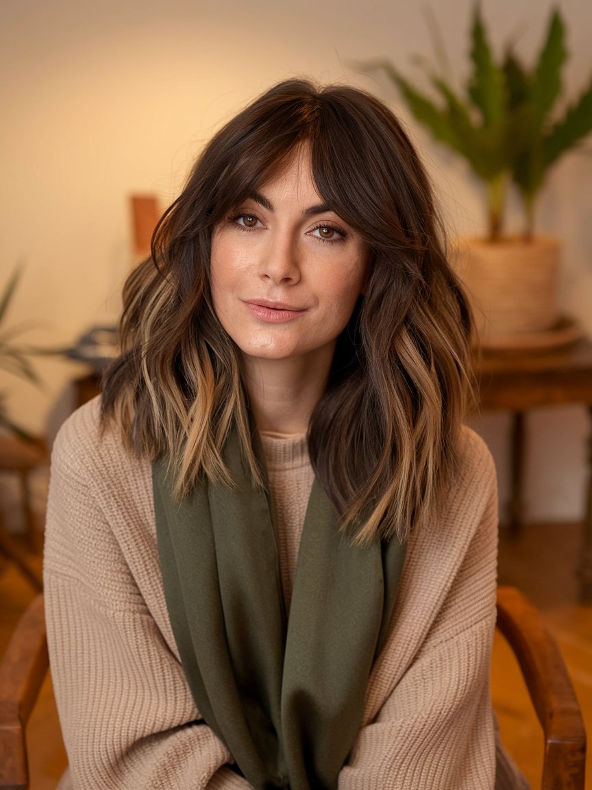 2. Medium-Length Waves With Bangs