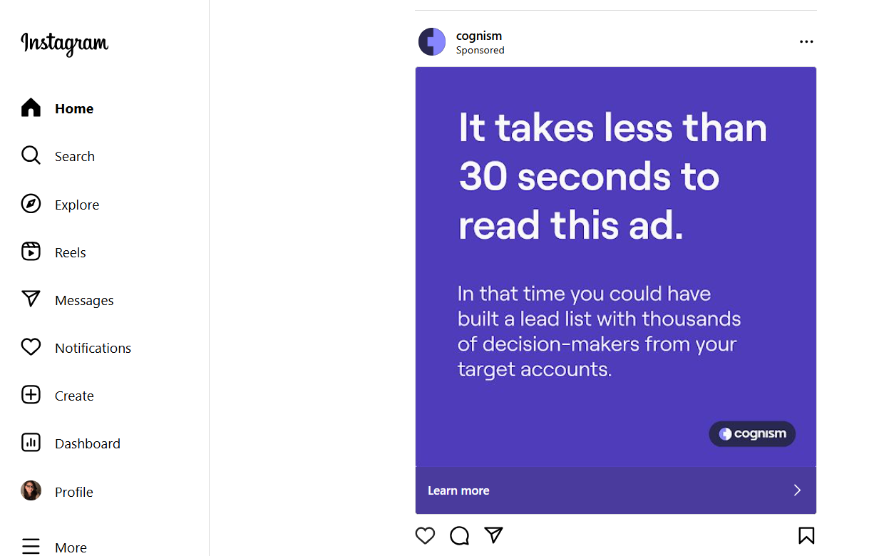 MoF ad example on Instagram by Cognism.