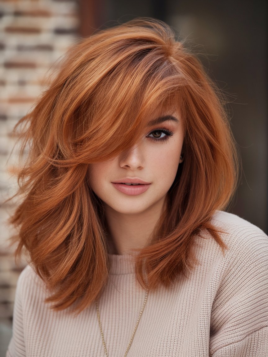 28. Voluminous Copper Lob with Side-Swept Layers