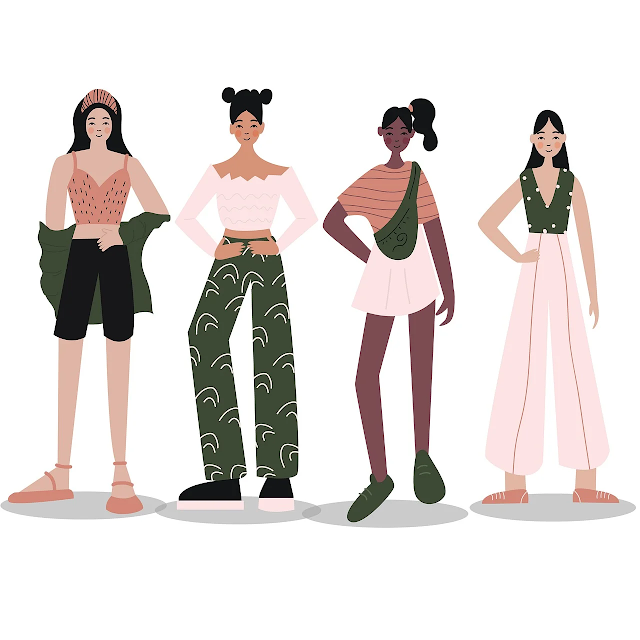 cartoon of lots of women changing clothes