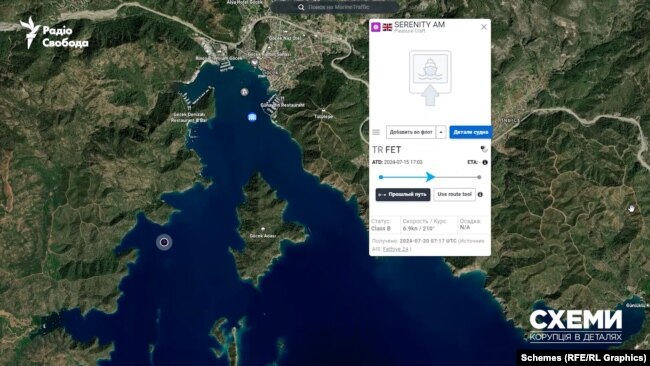 Яхта, згідно з даними сервісу MarineTraffic, станом на середину липня цього року перебувала на південному заході Туреччини
