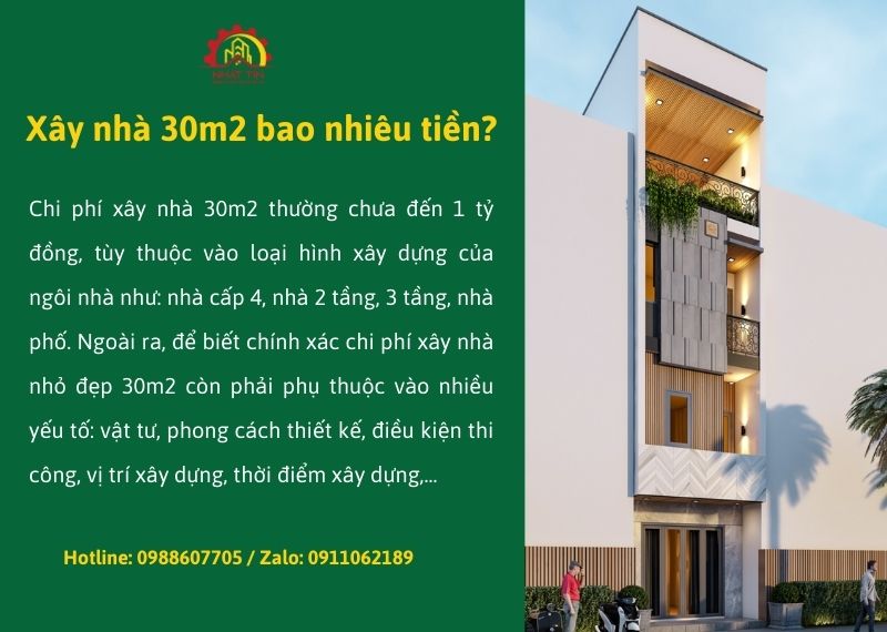 Xây nhà 30m2 bao nhiêu tiền Xây dựng Nhất Tín