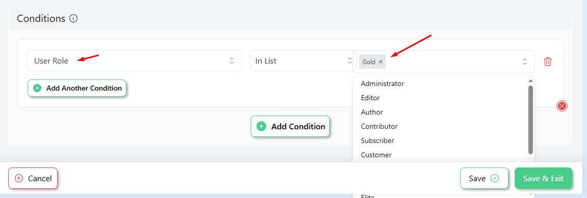 select user role