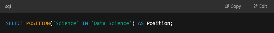  Example of POSITION() function.