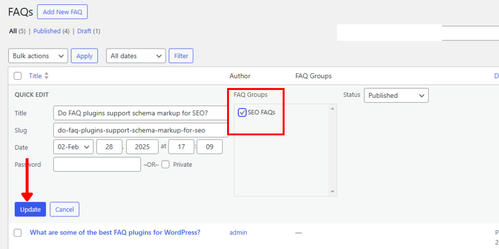 Assign FAQ to a Group