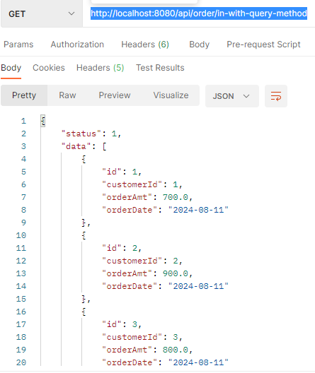 JPA repository IN clause example in a Spring Data JPA project
