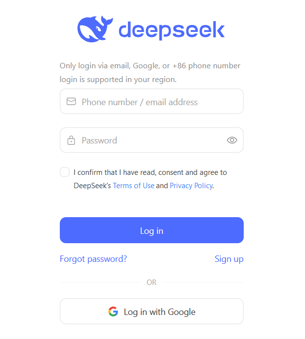 deepseek ekran logowania