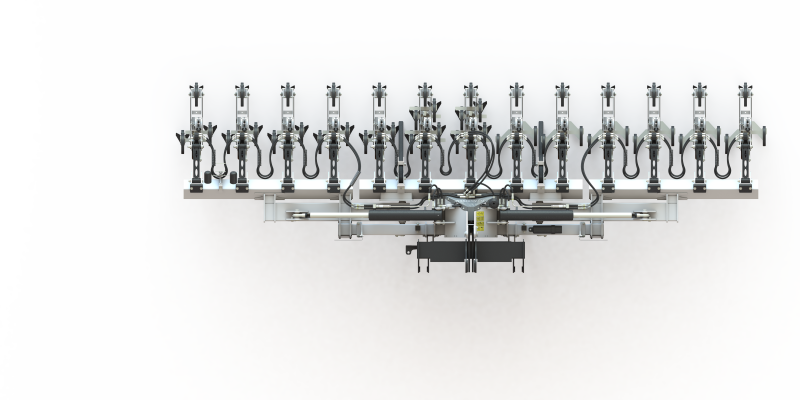 Mechanical weeder based on a modular frame that can be adapted to different crop spacings.