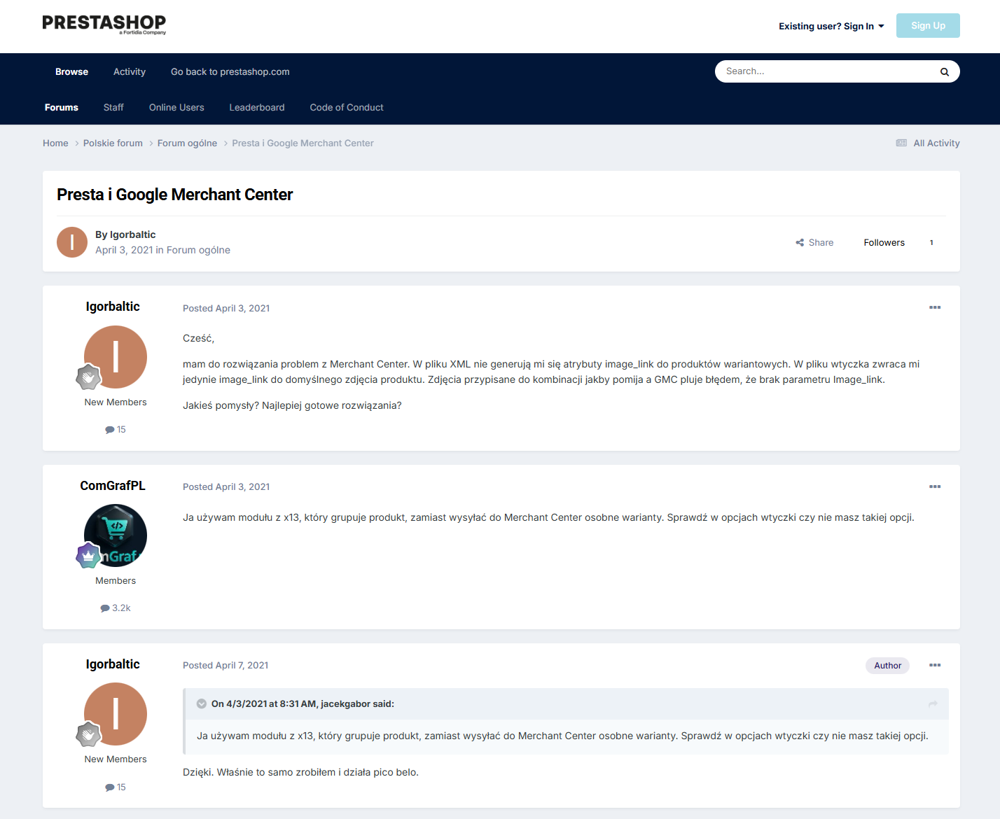Forum ogólne PrestaShop poruszające kwestie PrestaShop i GMC.