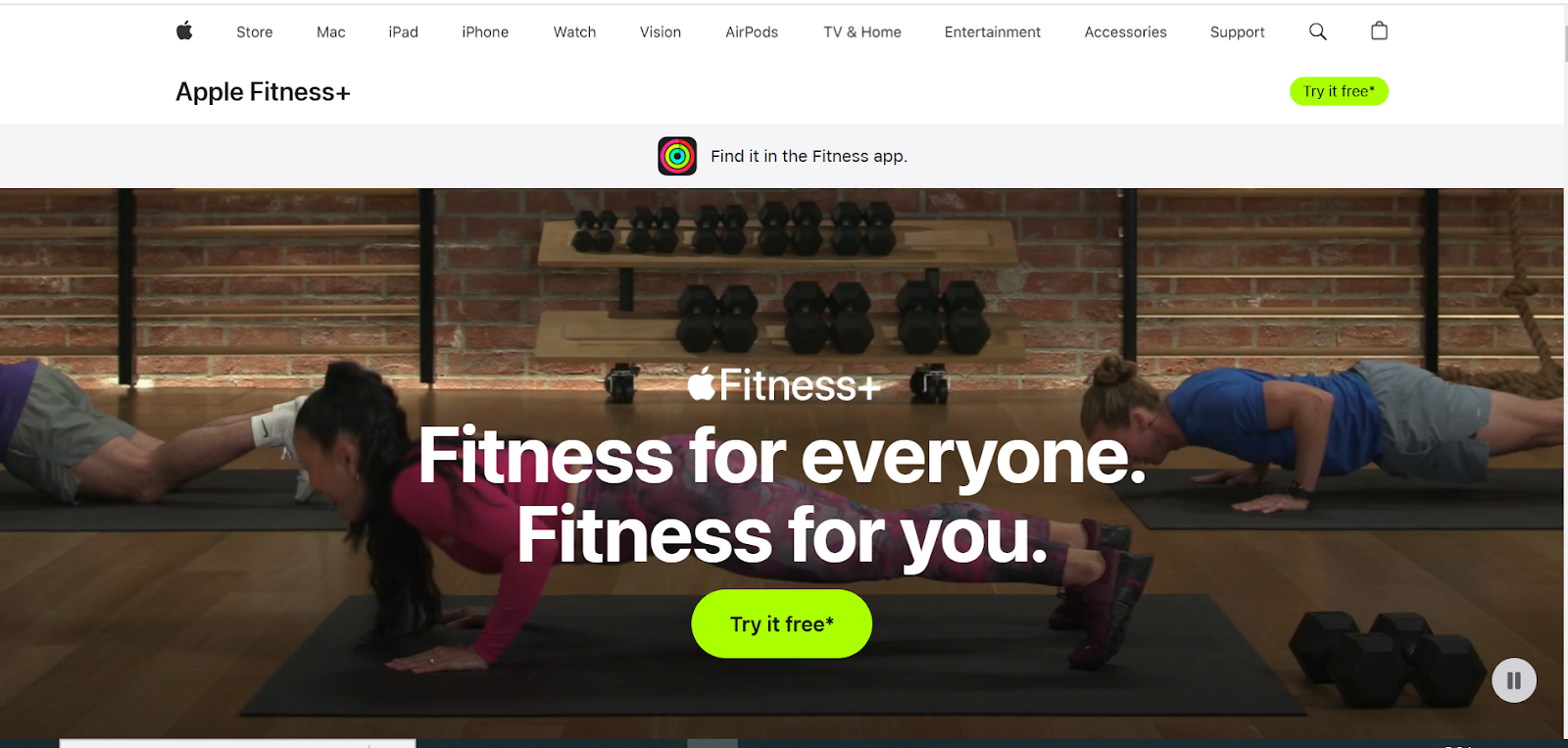 Apple Fitness+ homepage