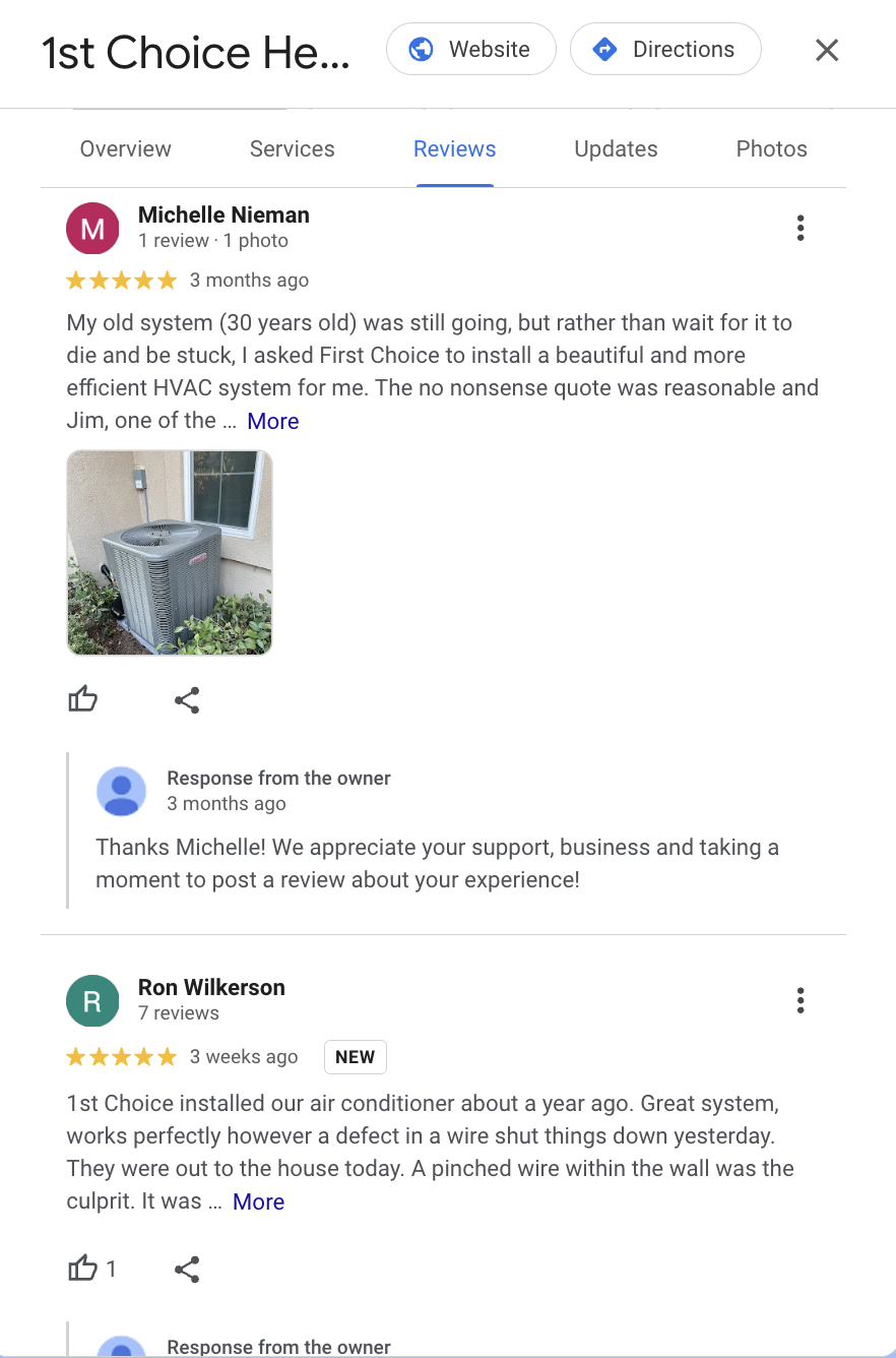 customer reviews on Google business profile