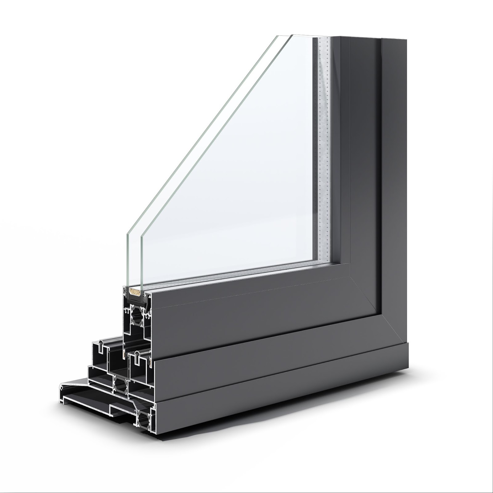 Korniche cortizo sliding door cross section to show polyamide thermal breaks. 