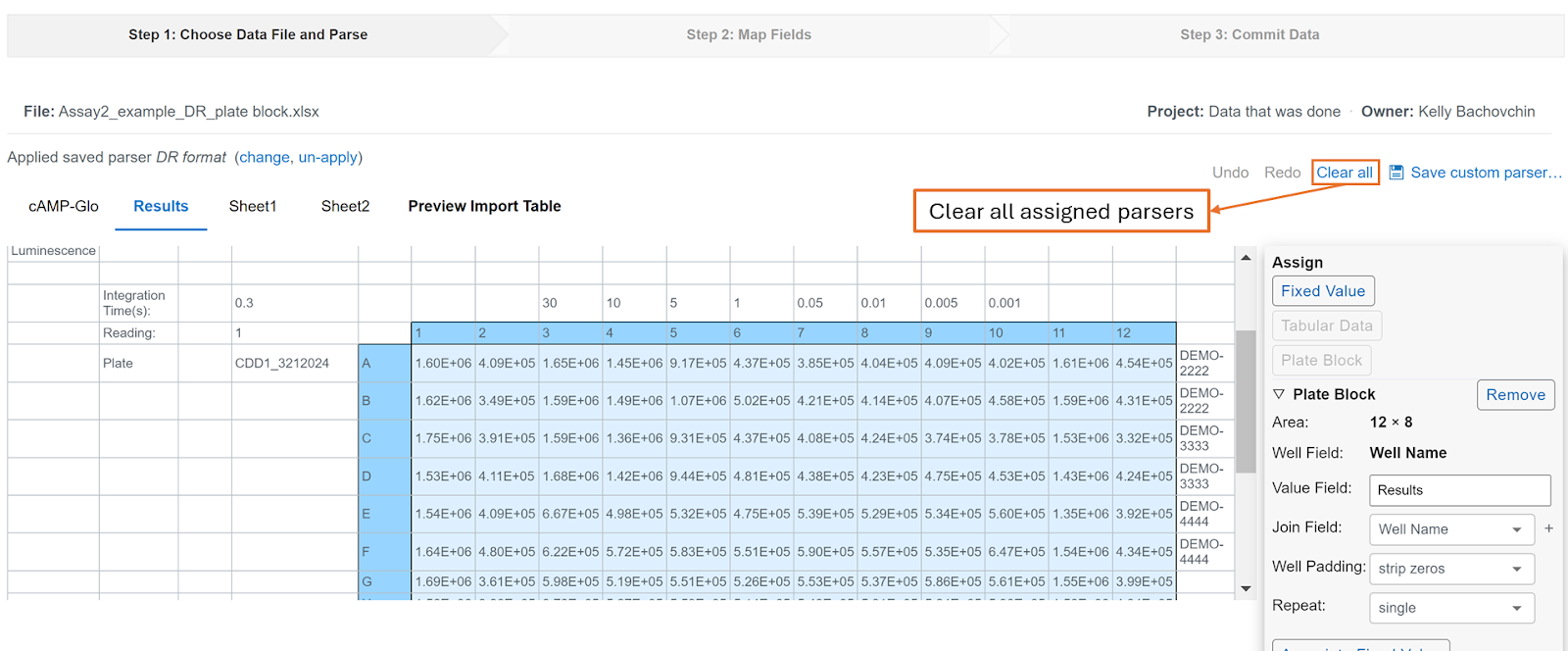 Image depicts how to clear previous parsers.